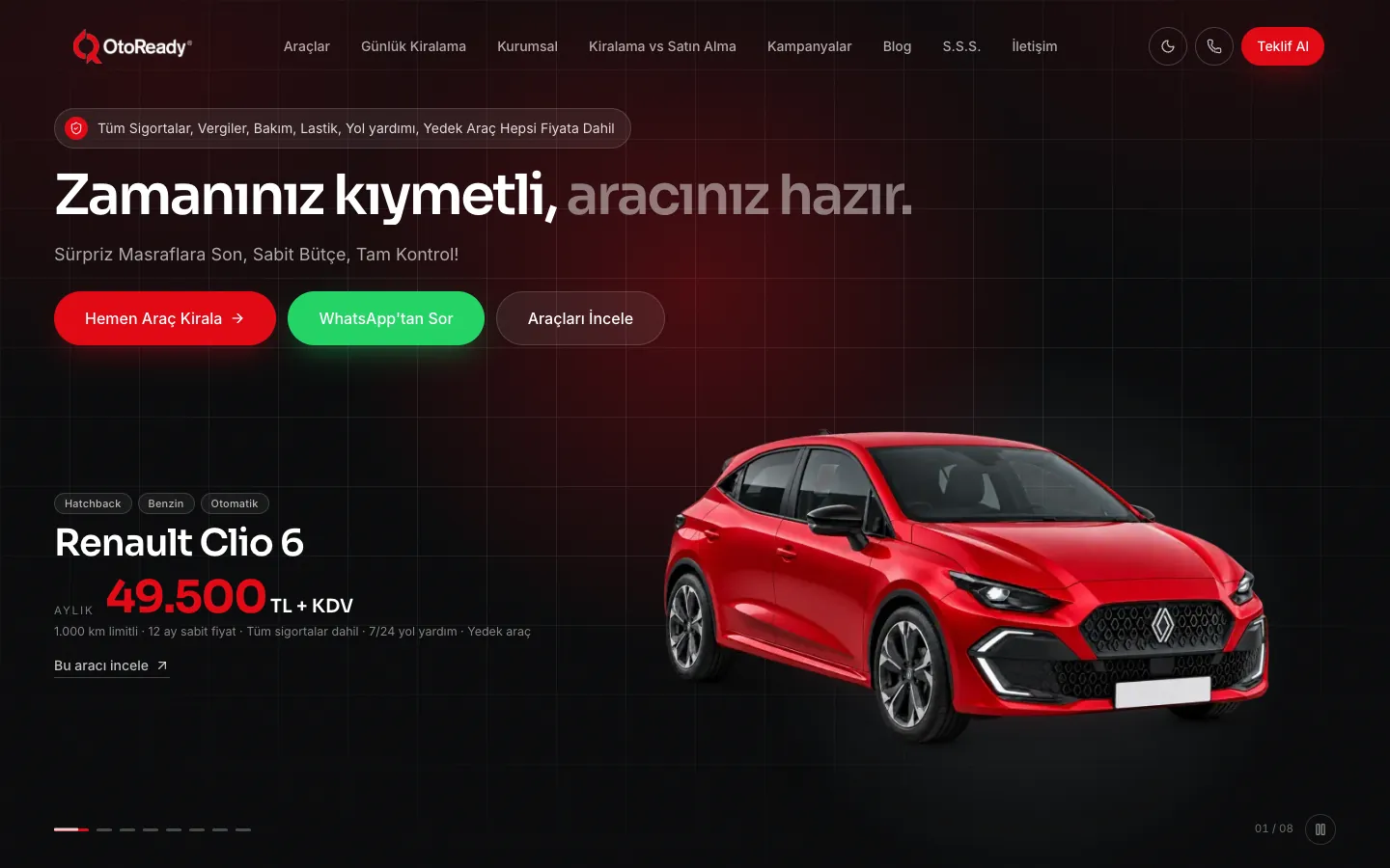 OtoReady web sitesinin canlı ekran görüntüsü